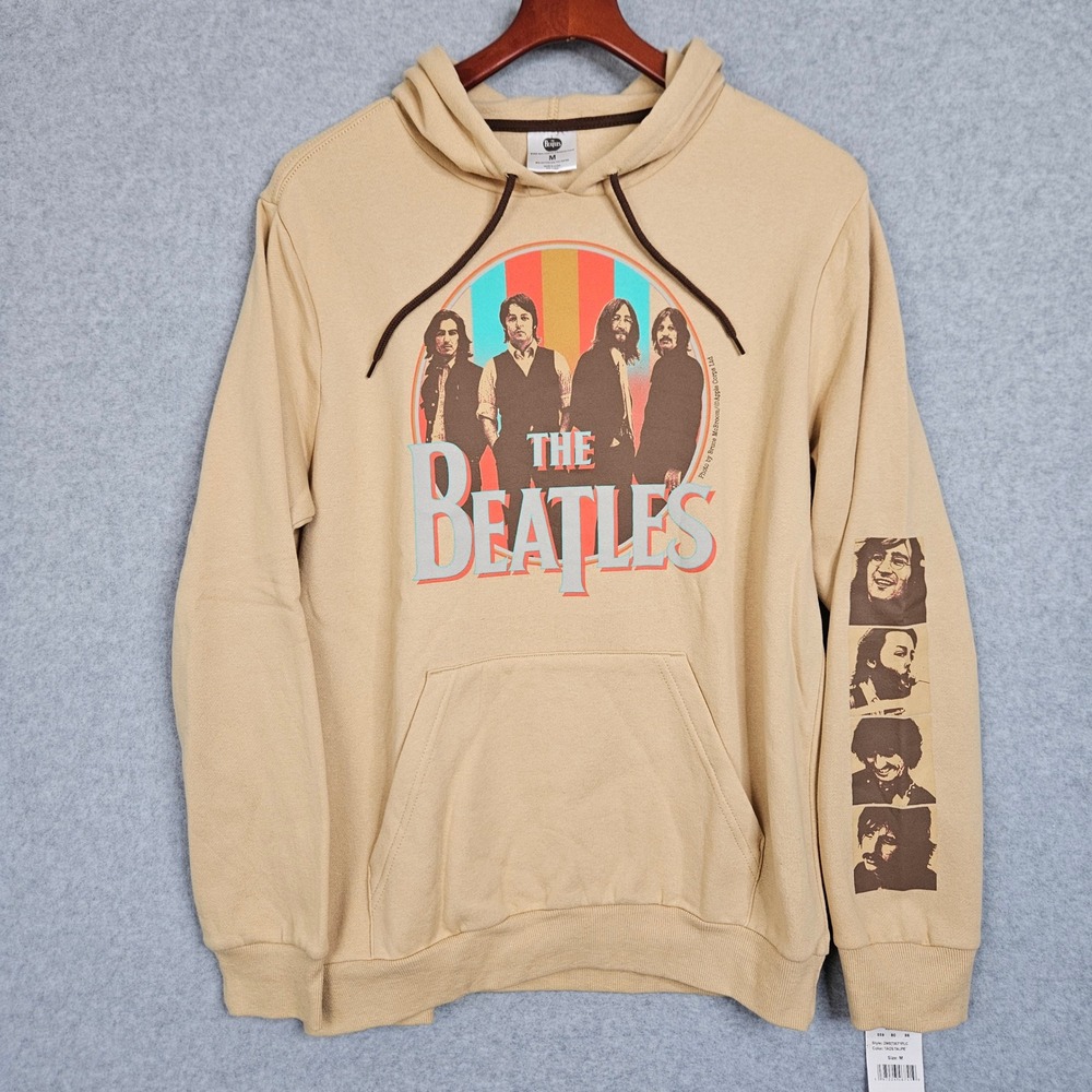 The Beatles Mens Sz Med Graphic Hoodie Taos Taupe‎ Band Pullover Sweatshirt New